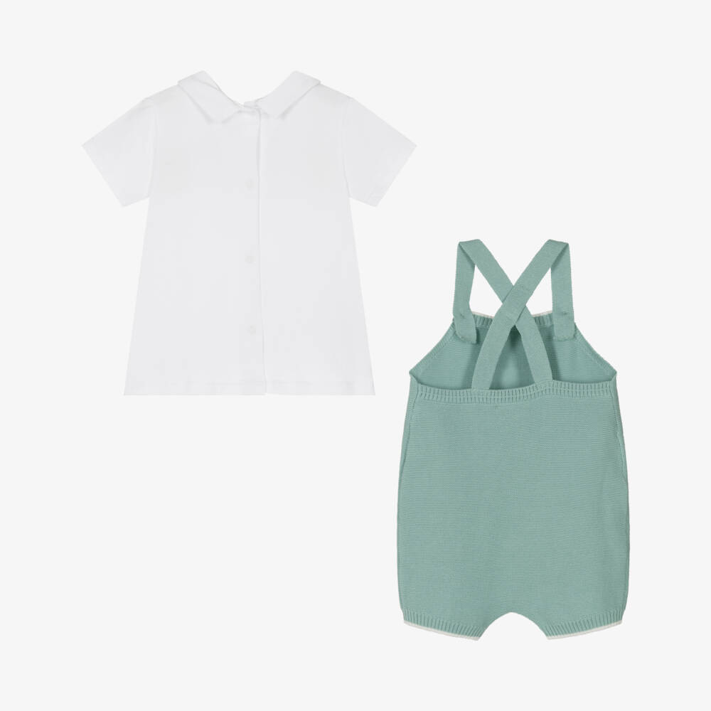 Mayoral Newborn-Boys Mint Green Knit Dungarees Set | Childrensalon Outlet