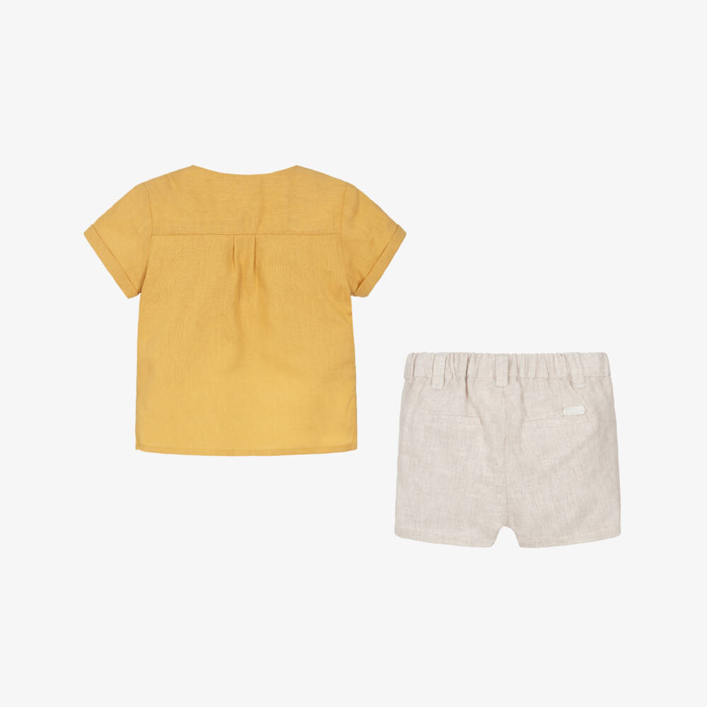 Mayoral Для новорожденных-Льняной комплект горчичного и бежевого цвета для мальчиков | Childrensalon Outlet