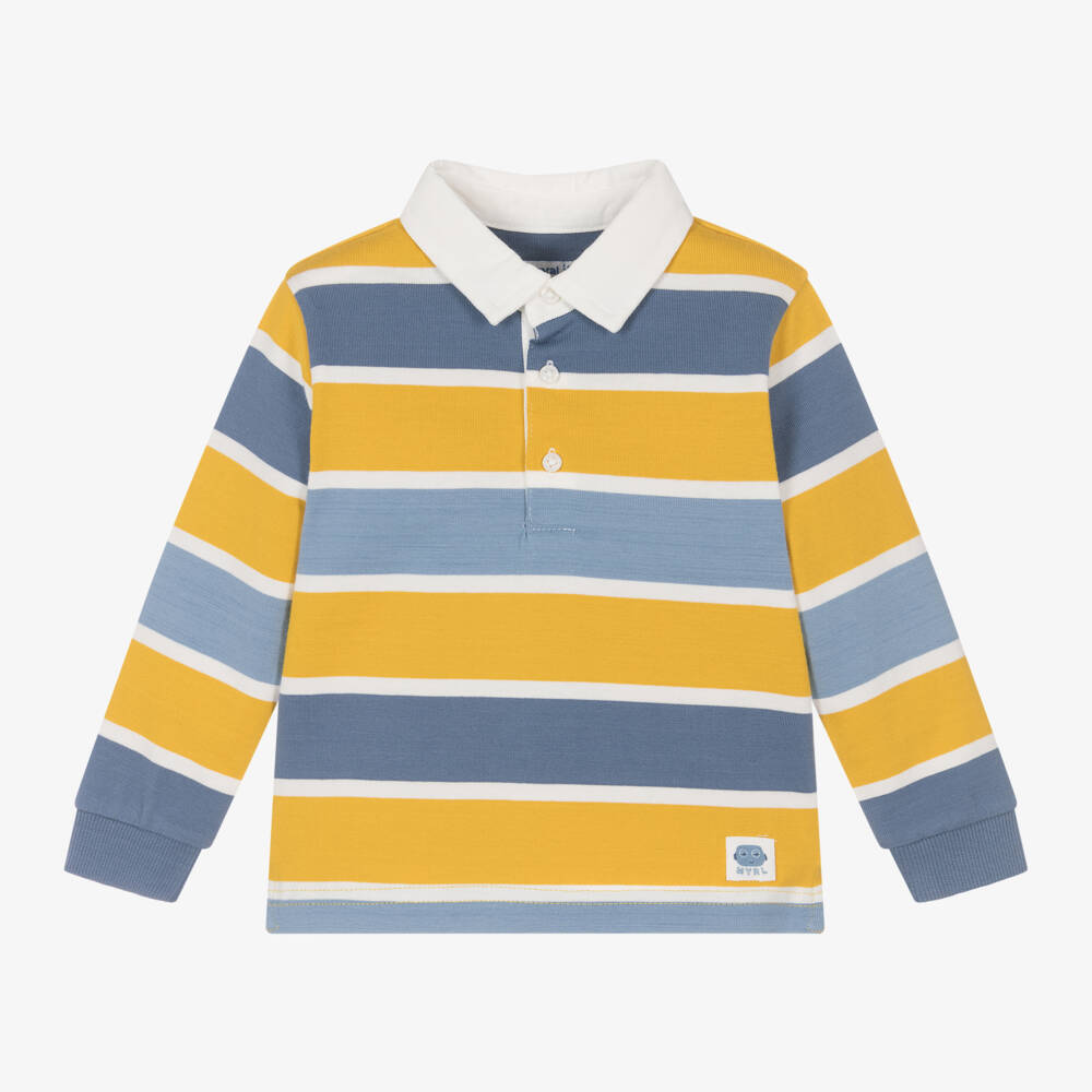 Mayoral-Boys Mustard & Blue Striped Polo Top | Childrensalon Outlet