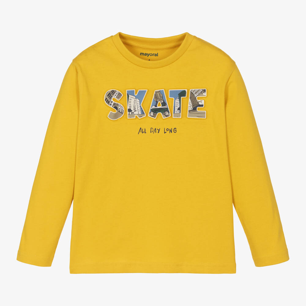 Mayoral-Boys Mustard Skateboard Tee | Childrensalon Outlet