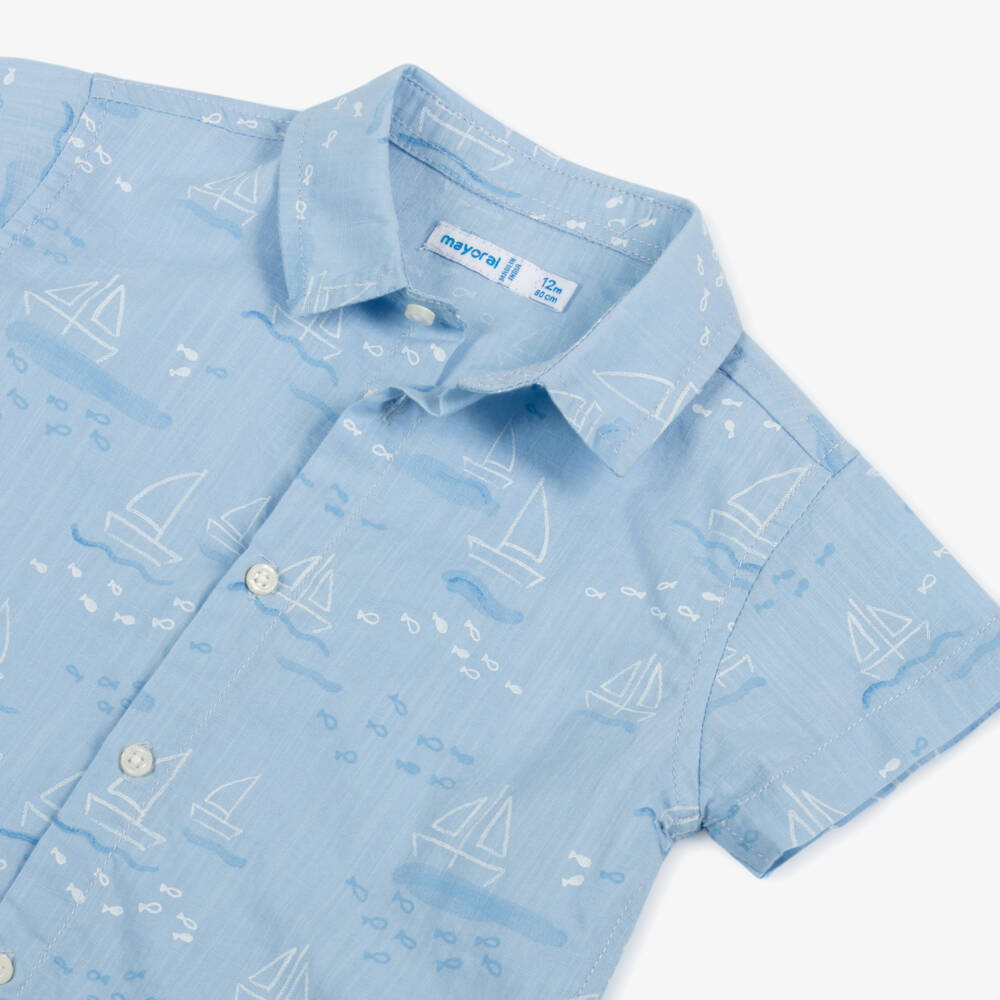 مايورال-قميص قطني أزرق بحري للأولاد | Childrensalon Outlet