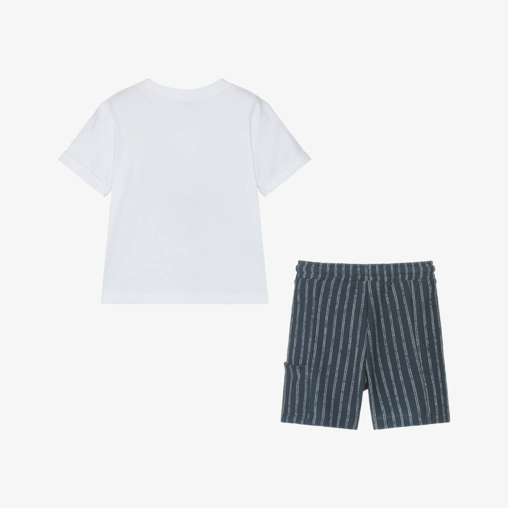 Mayoral-Boys Nautical Blue Striped Shorts Ensemble | Childrensalon Outlet