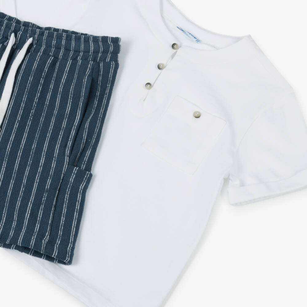 Mayoral-Boys Nautical Blue Striped Shorts Ensemble | Childrensalon Outlet