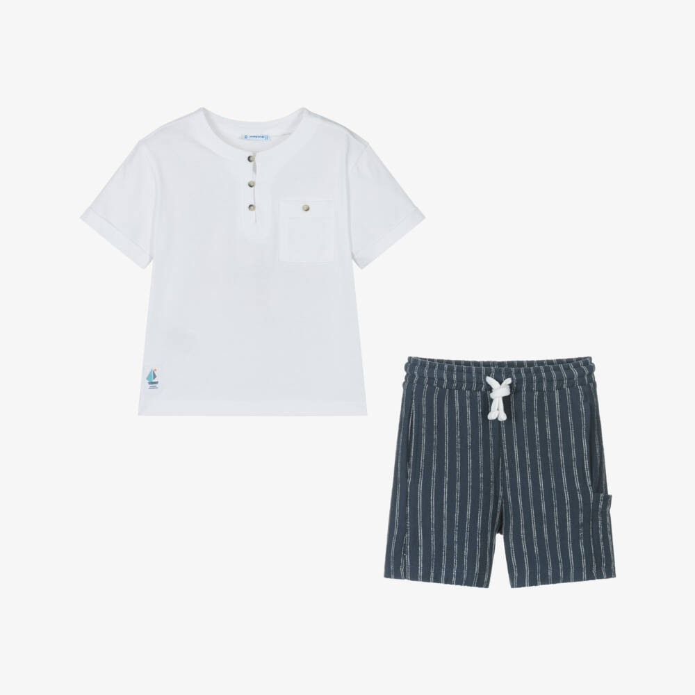 Mayoral-Boys Nautical Blue Striped Shorts Ensemble | Childrensalon Outlet