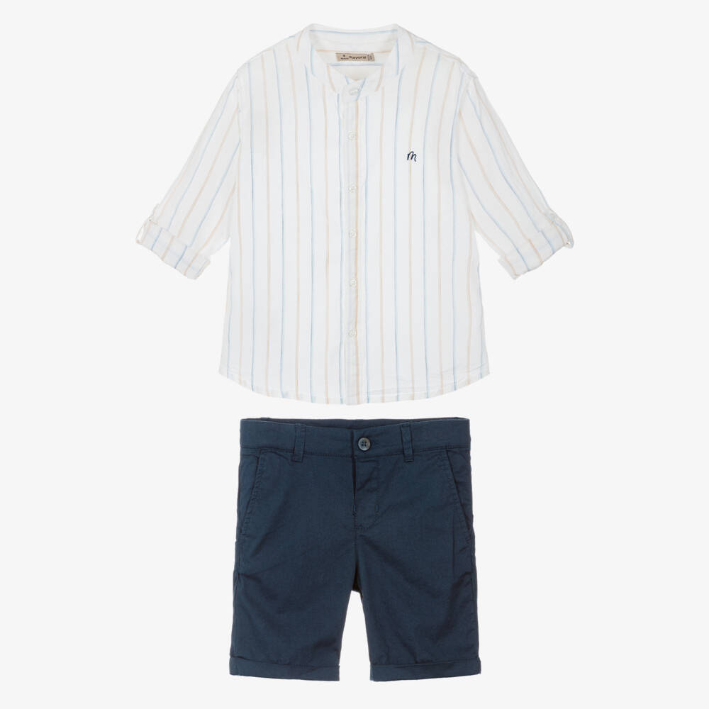 Mayoral-Boys Nautical Striped Cotton Ensemble | Childrensalon Outlet