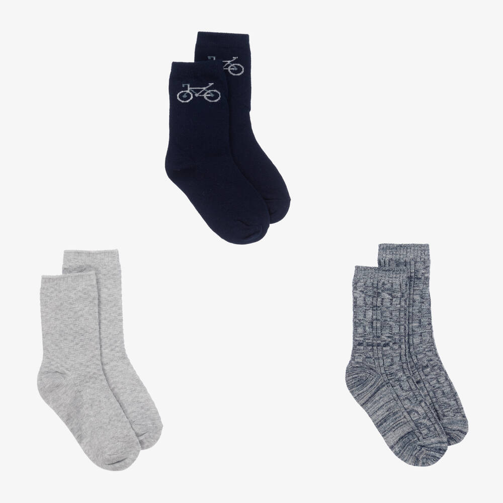 Mayoral-Boys Navy and Grey Knit Socks Trio | Childrensalon Outlet