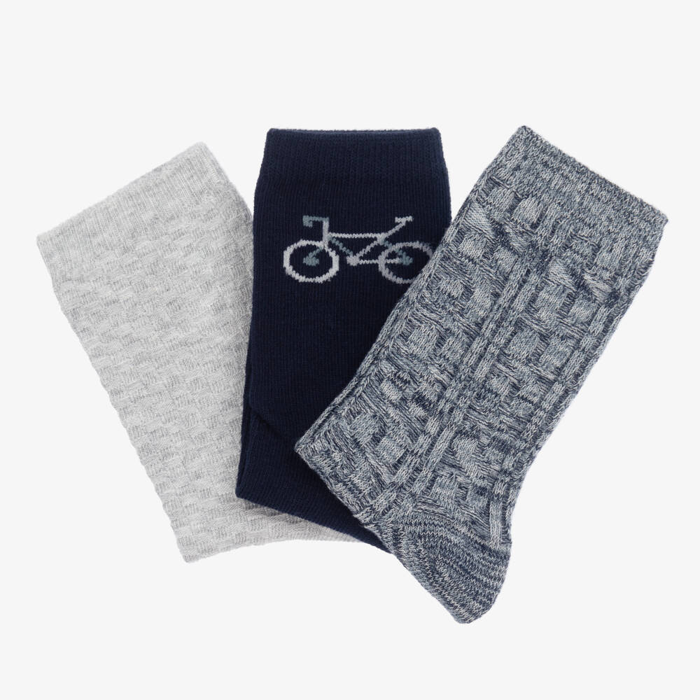 Mayoral-Boys Navy and Grey Knit Socks Trio | Childrensalon Outlet
