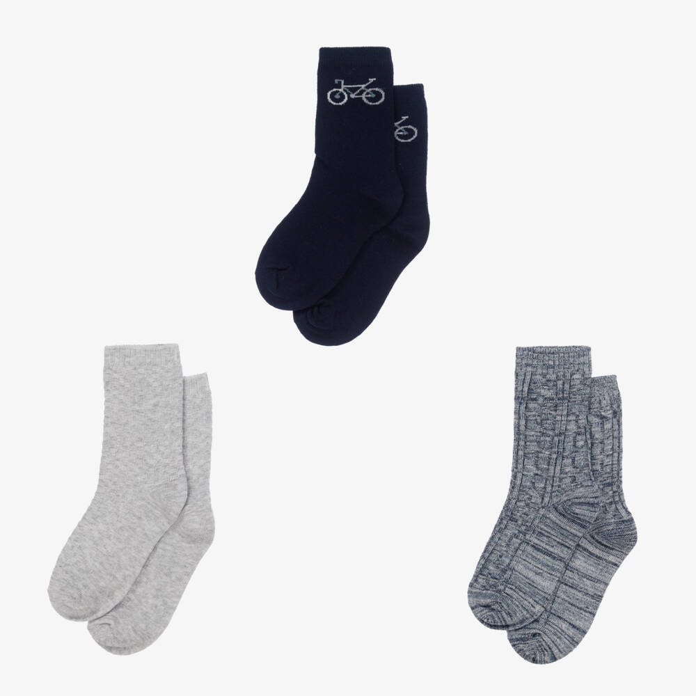 Mayoral-Boys Navy and Grey Knit Socks Trio | Childrensalon Outlet