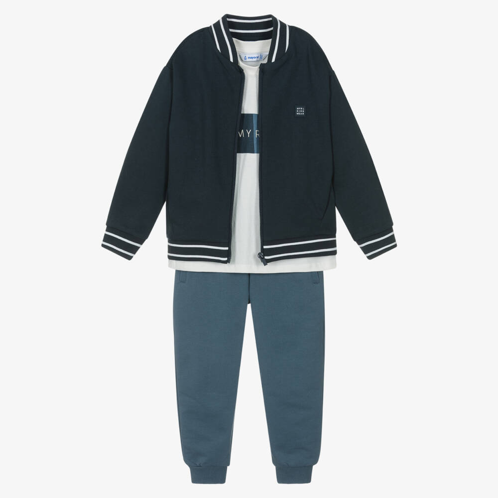 Mayoral-Boys Navy Blue 3 Piece Cotton Tracksuit | Childrensalon Outlet