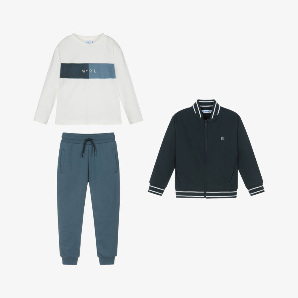 Mayoral-Boys Navy Blue 3 Piece Cotton Tracksuit | Childrensalon Outlet