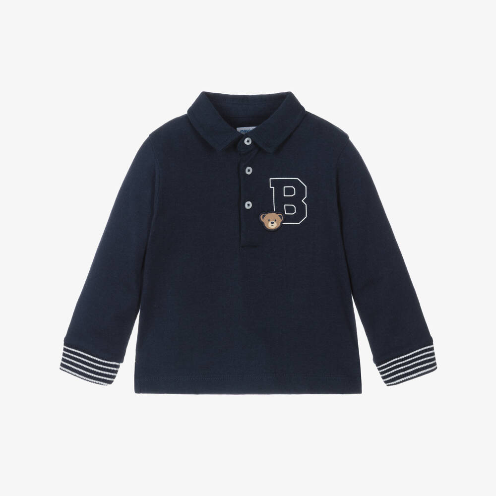Mayoral-Boys Navy Blue Bear Motif Cotton Jersey Polo Top | Childrensalon Outlet