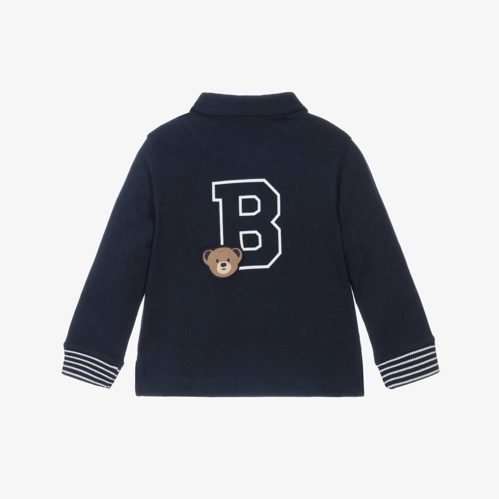 Mayoral-Boys Navy Blue Bear Motif Cotton Jersey Polo Top | Childrensalon Outlet
