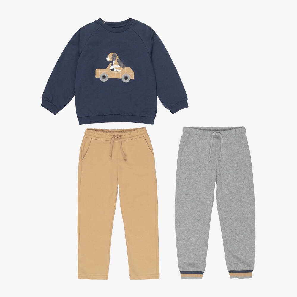 Mayoral-Boys Navy Blue & Beige Driving Dog Tracksuit Set | Childrensalon Outlet