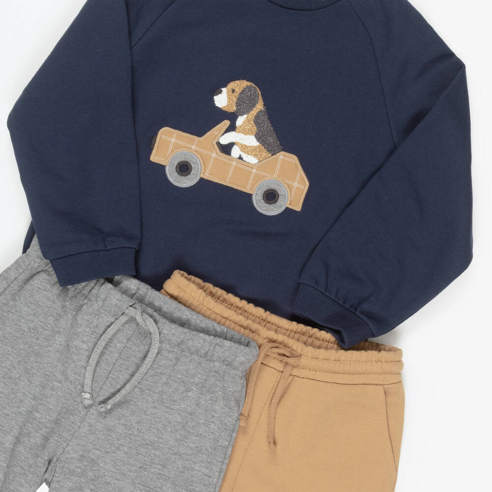 Mayoral-Boys Navy Blue & Beige Driving Dog Tracksuit Set | Childrensalon Outlet