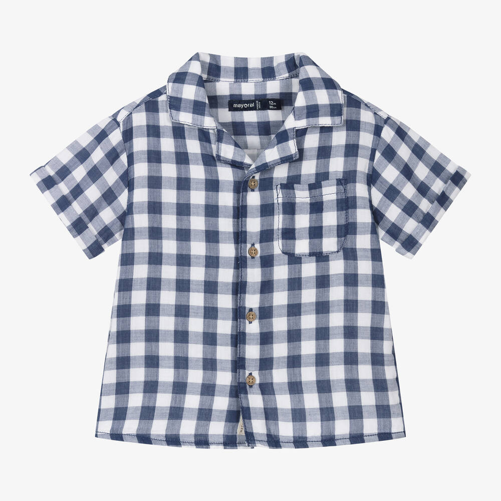 Mayoral-Boys Navy Blue Check Cotton Shirt | Childrensalon Outlet