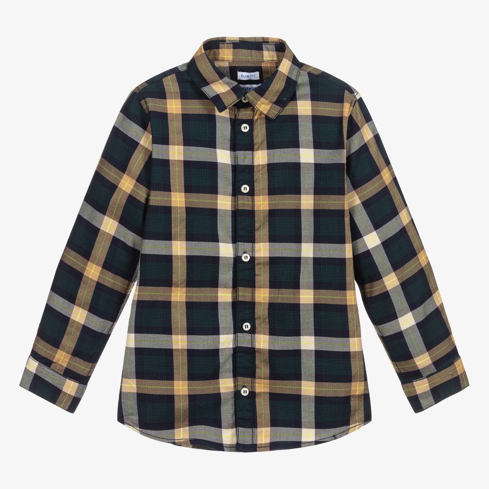 Mayoral-Boys Navy Blue Checked Shirt | Childrensalon Outlet