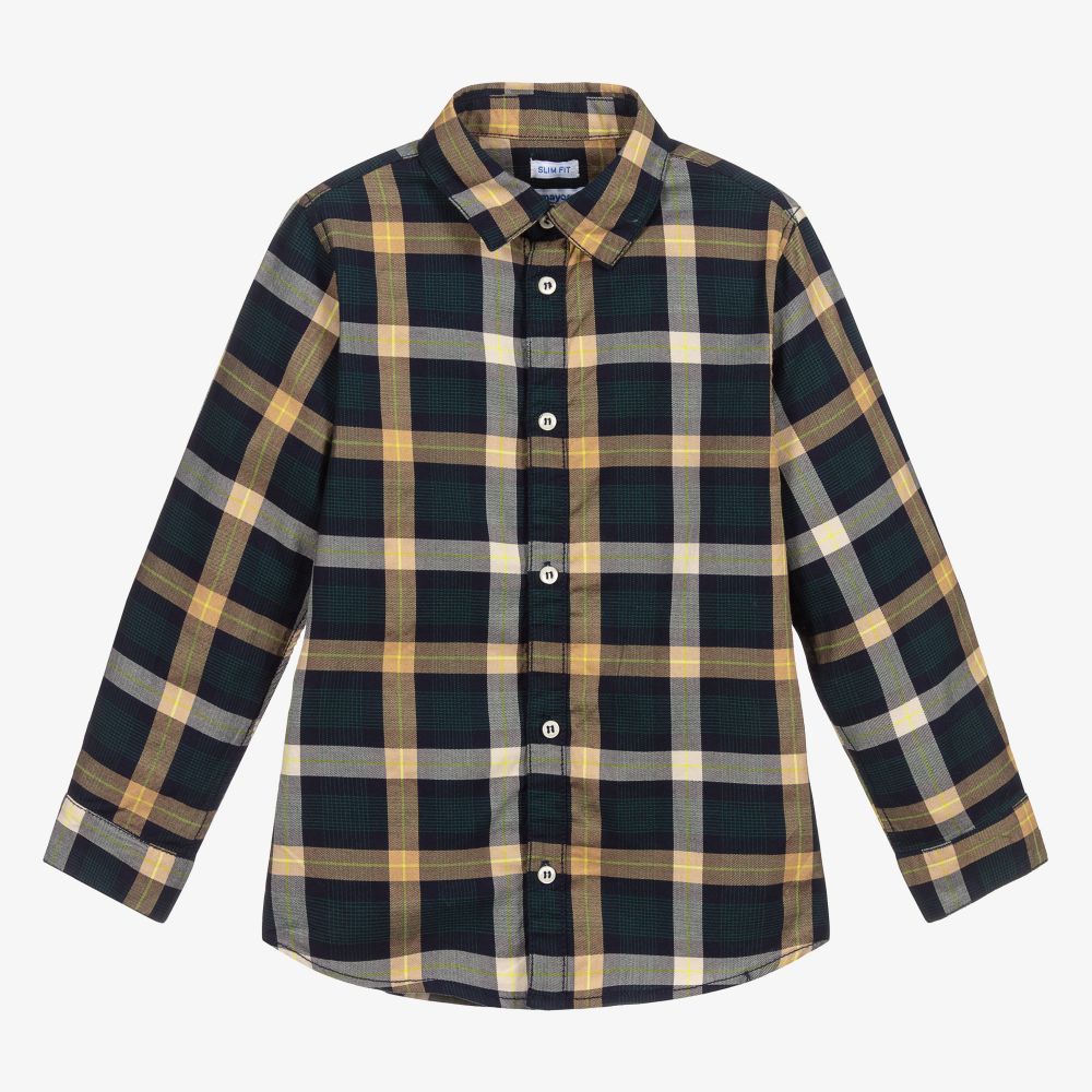 Mayoral - Boys Navy Blue Checked Shirt | Childrensalon