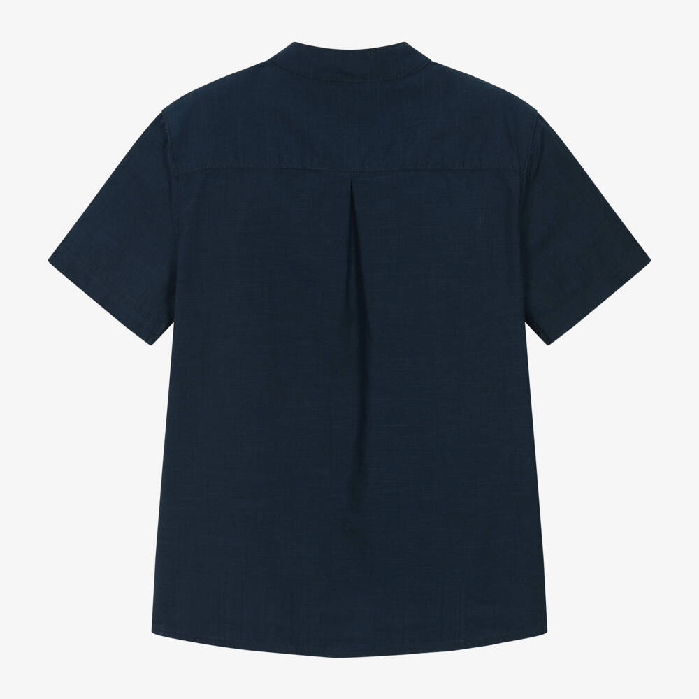 Mayoral Nukutavake-Boys Navy Blue Collarless Cotton Shirt | Childrensalon Outlet