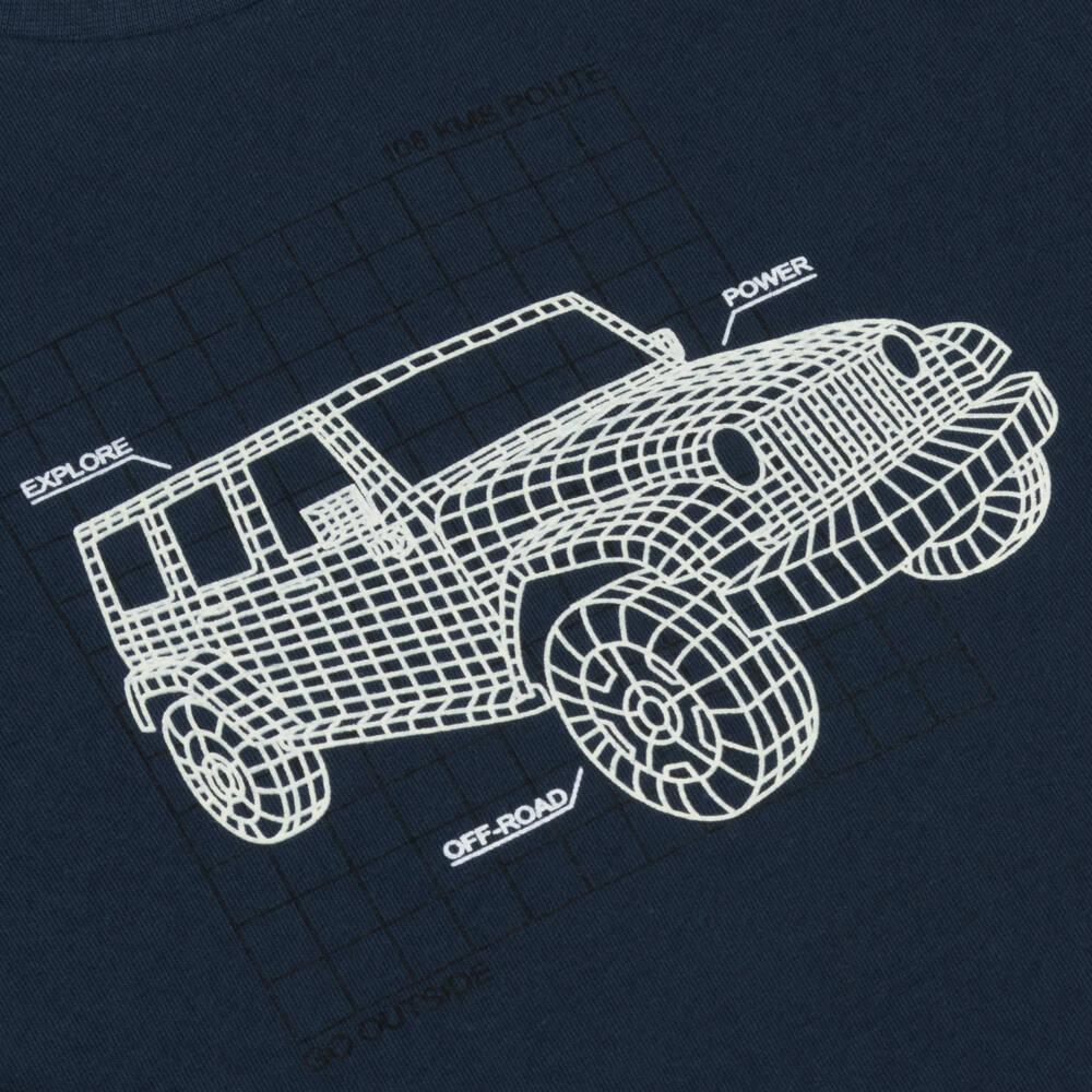 Mayoral-Boys Navy Blue Cotton Car Print Top | Childrensalon Outlet
