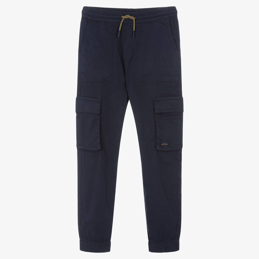 Mayoral Nukutavake - Boys Navy Blue Cotton Cargo Trousers | Childrensalon