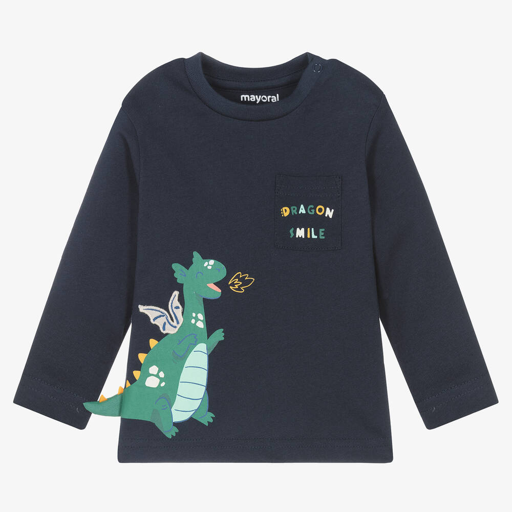 Mayoral-Синий хлопковый топ с динозавром | Childrensalon Outlet