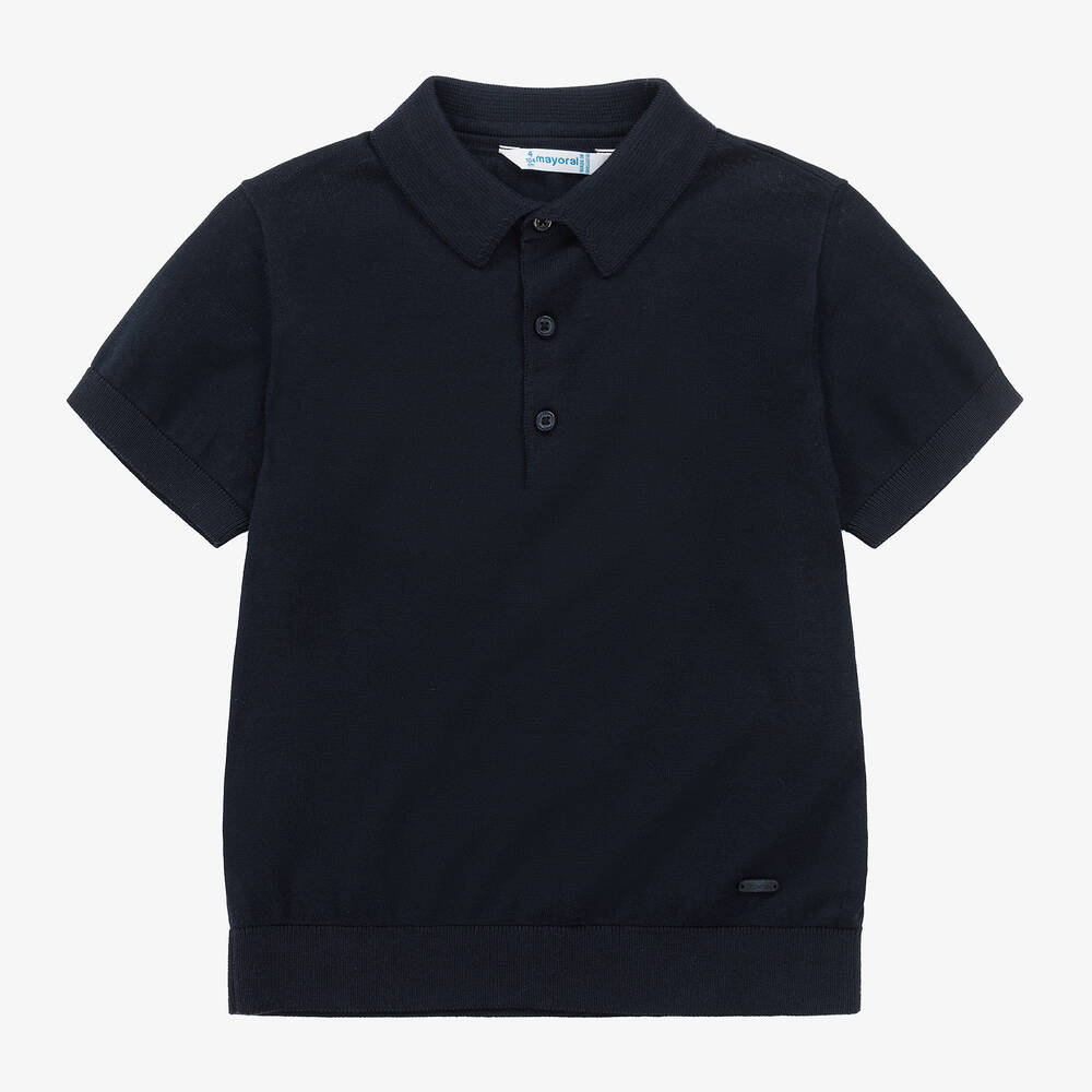 Mayoral-Boys Navy Blue Cotton Knit Polo Shirt | Childrensalon Outlet