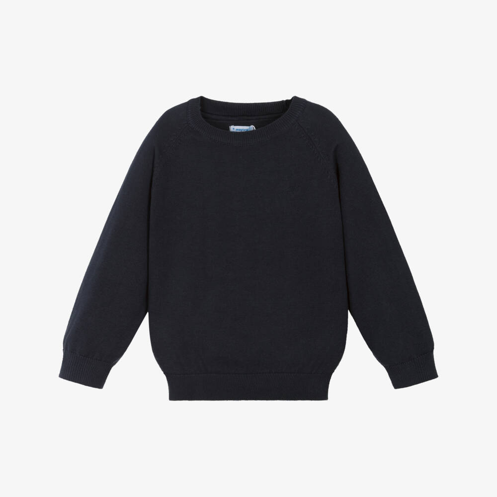 Mayoral-Boys Navy Blue Cotton Knit Raglan Sweater | Childrensalon Outlet