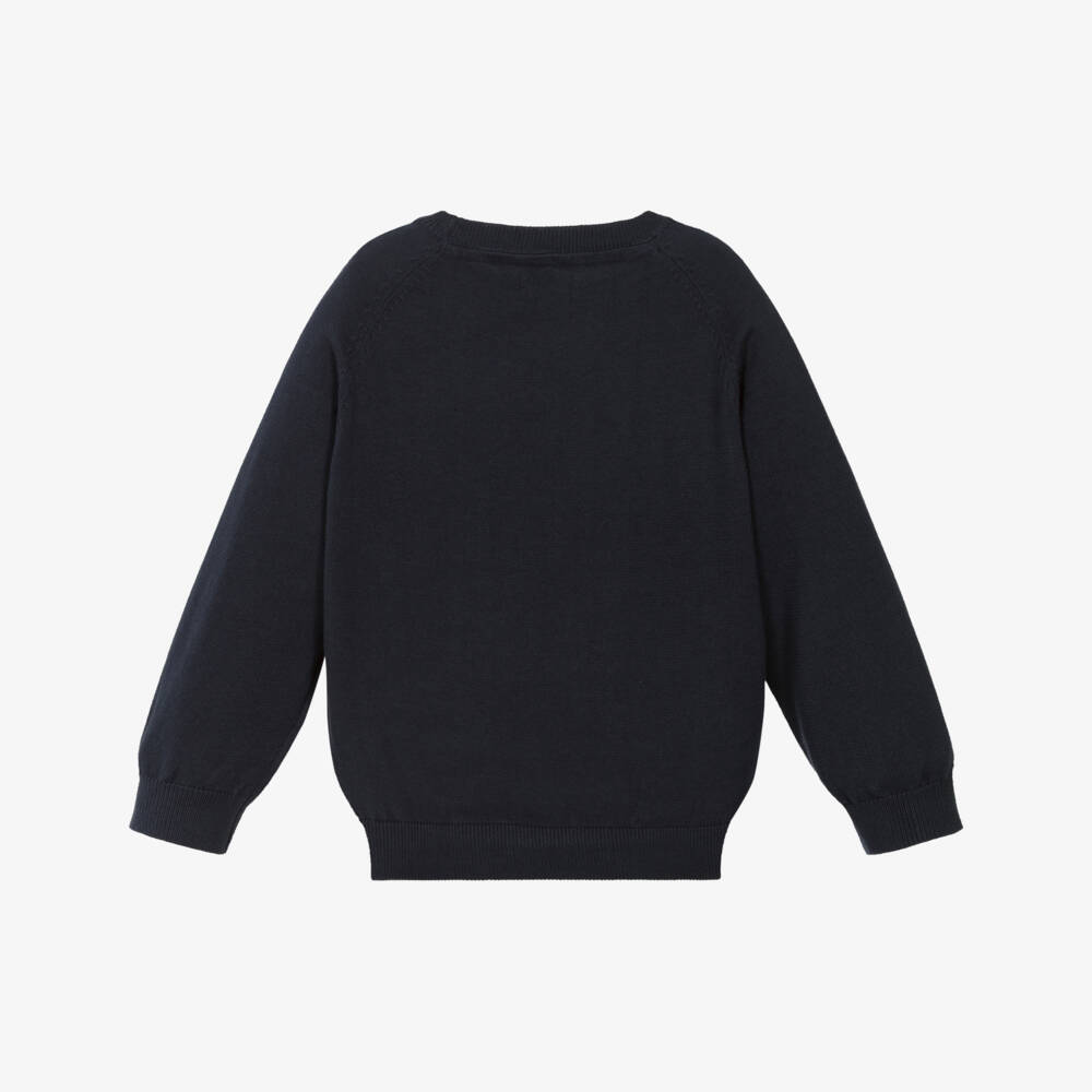 Mayoral-Boys Navy Blue Cotton Knit Raglan Sweater | Childrensalon Outlet