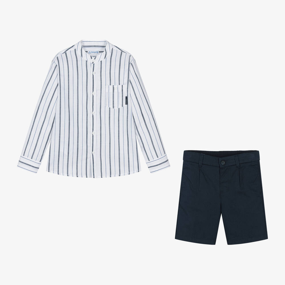 Boys navy linen shorts hot sale