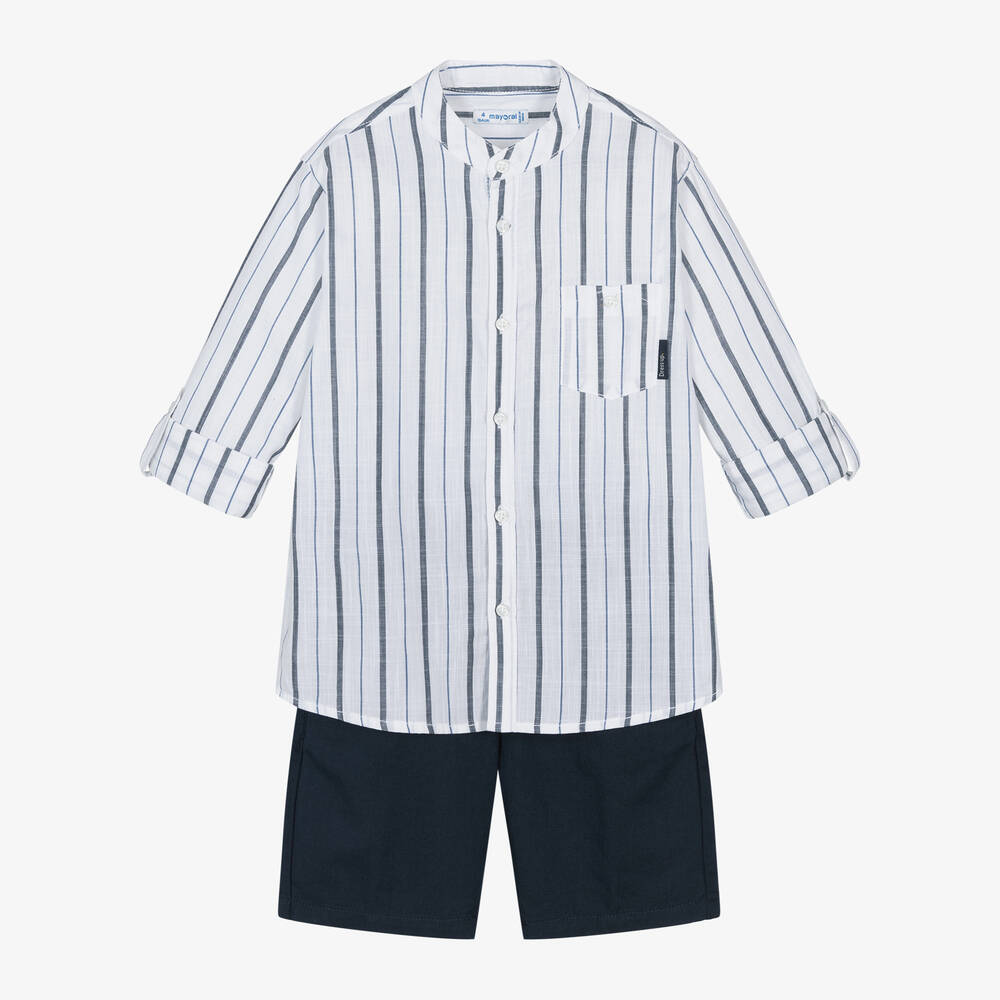 Mayoral-Boys Navy Blue Cotton & Linen Shorts Set | Childrensalon Outlet
