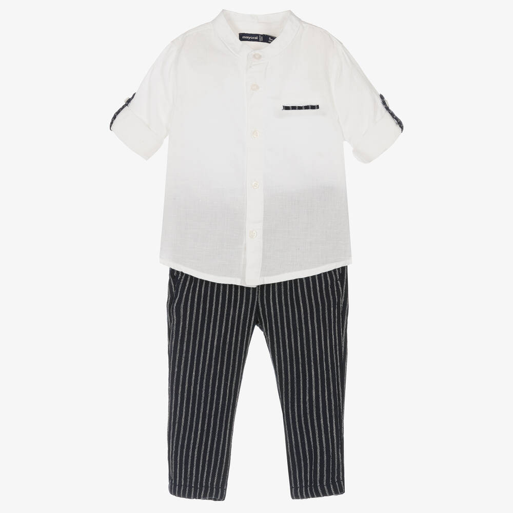 Mayoral-Boys Navy Blue Cotton & Linen Trouser Set  | Childrensalon Outlet