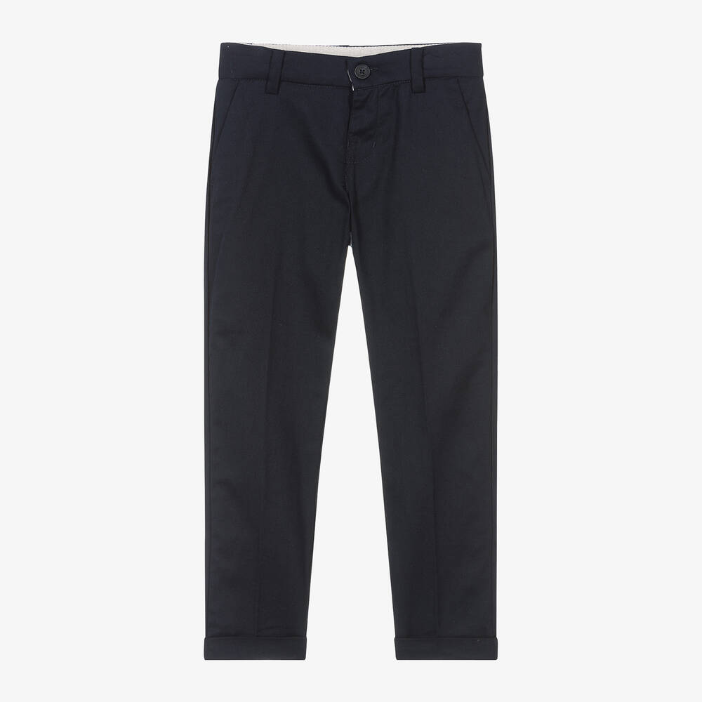 Mayoral-Boys Navy Blue Cotton & Linen Trousers | Childrensalon Outlet