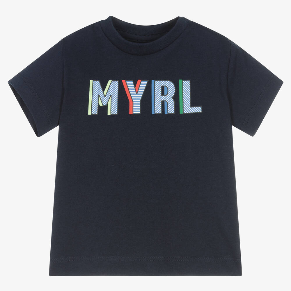 Mayoral - Boys Navy Blue Cotton Logo T-Shirt | Childrensalon