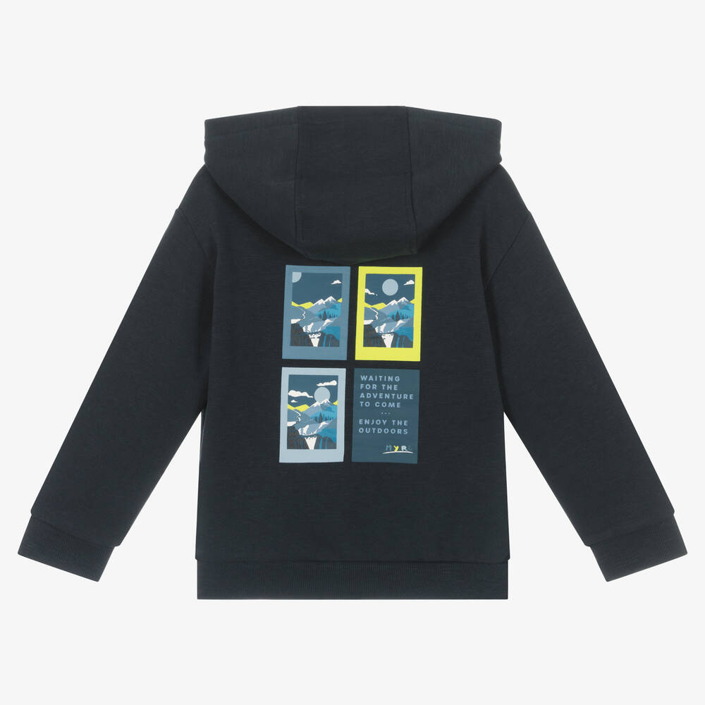 Mayoral-Boys Navy Blue Cotton Mountain Print Hoodie | Childrensalon Outlet
