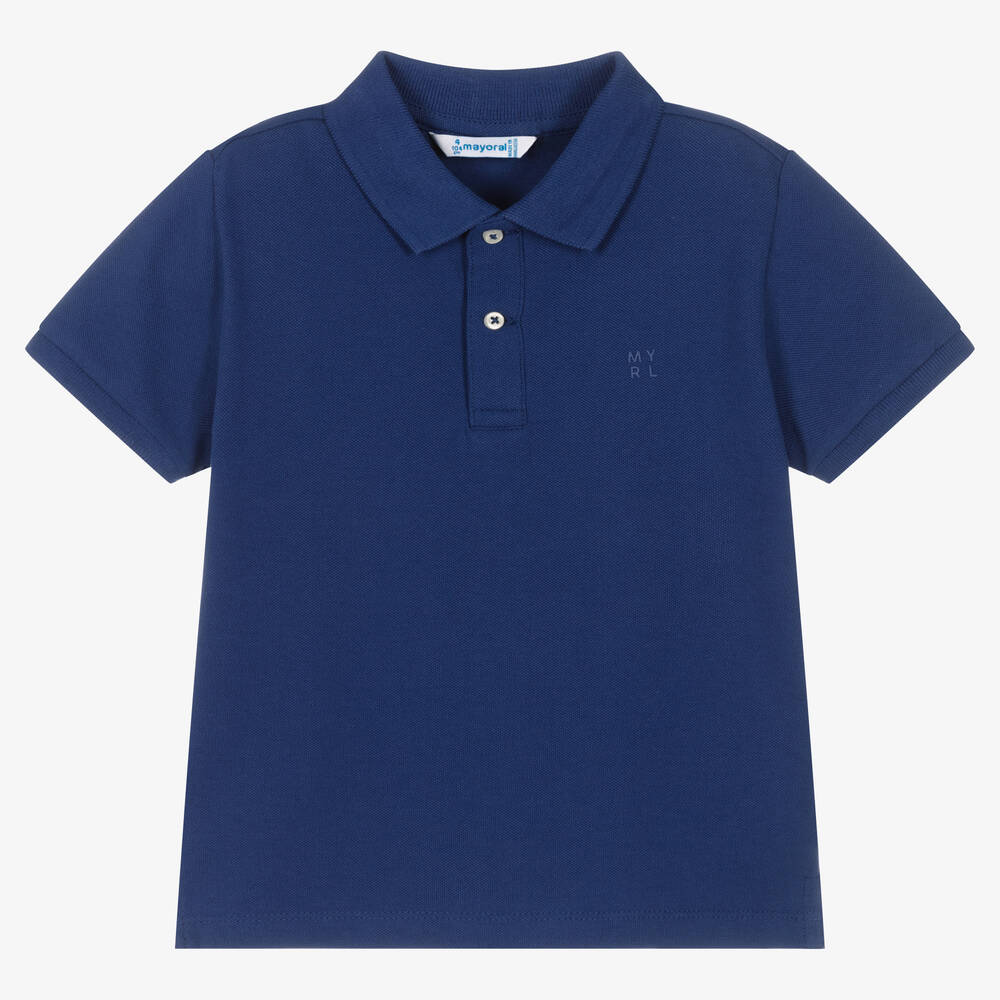Mayoral - Boys Navy Blue Cotton Piqué Polo Shirt | Childrensalon