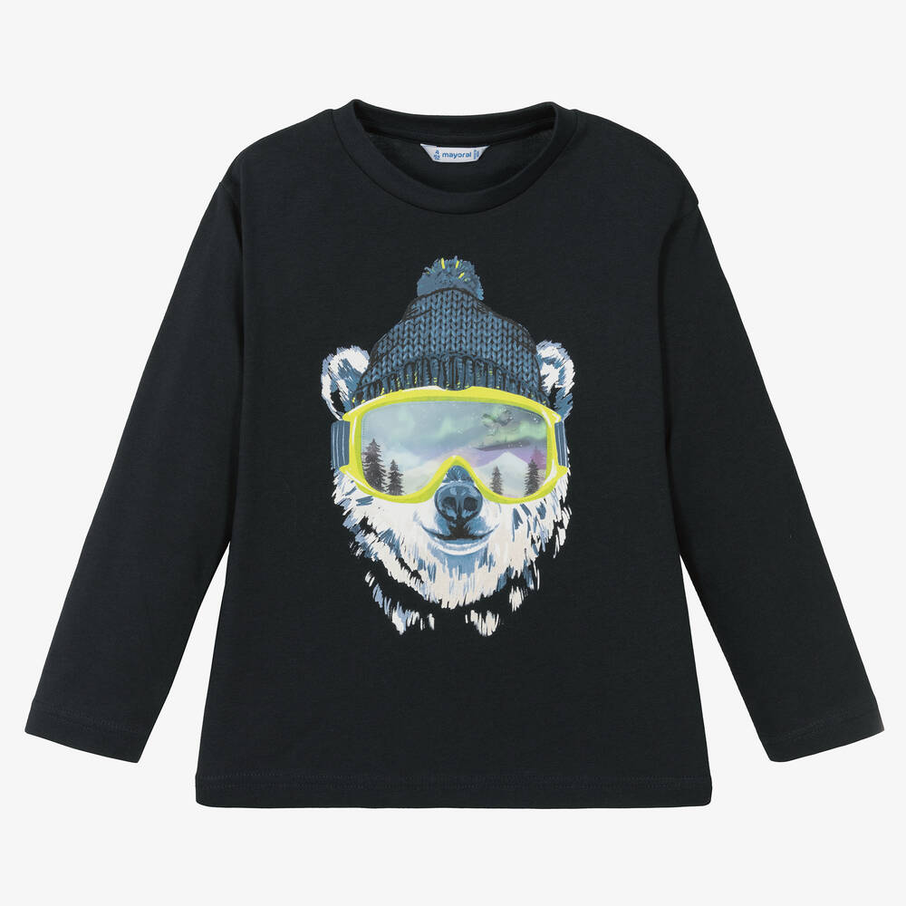 Mayoral - Boys Navy Blue Cotton Polar Bear Top | Childrensalon