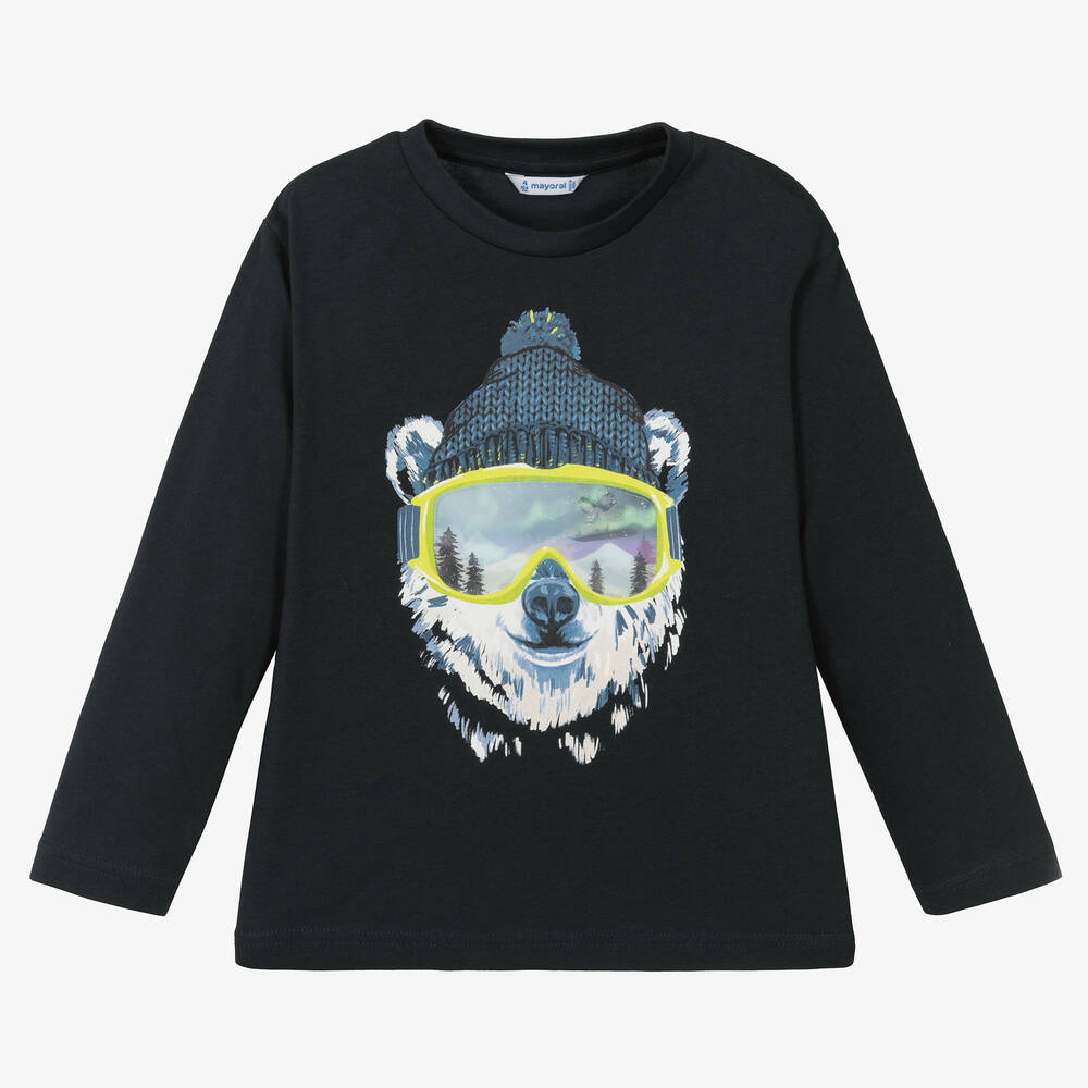 Mayoral-Boys Navy Blue Cotton Polar Bear Top | Childrensalon Outlet