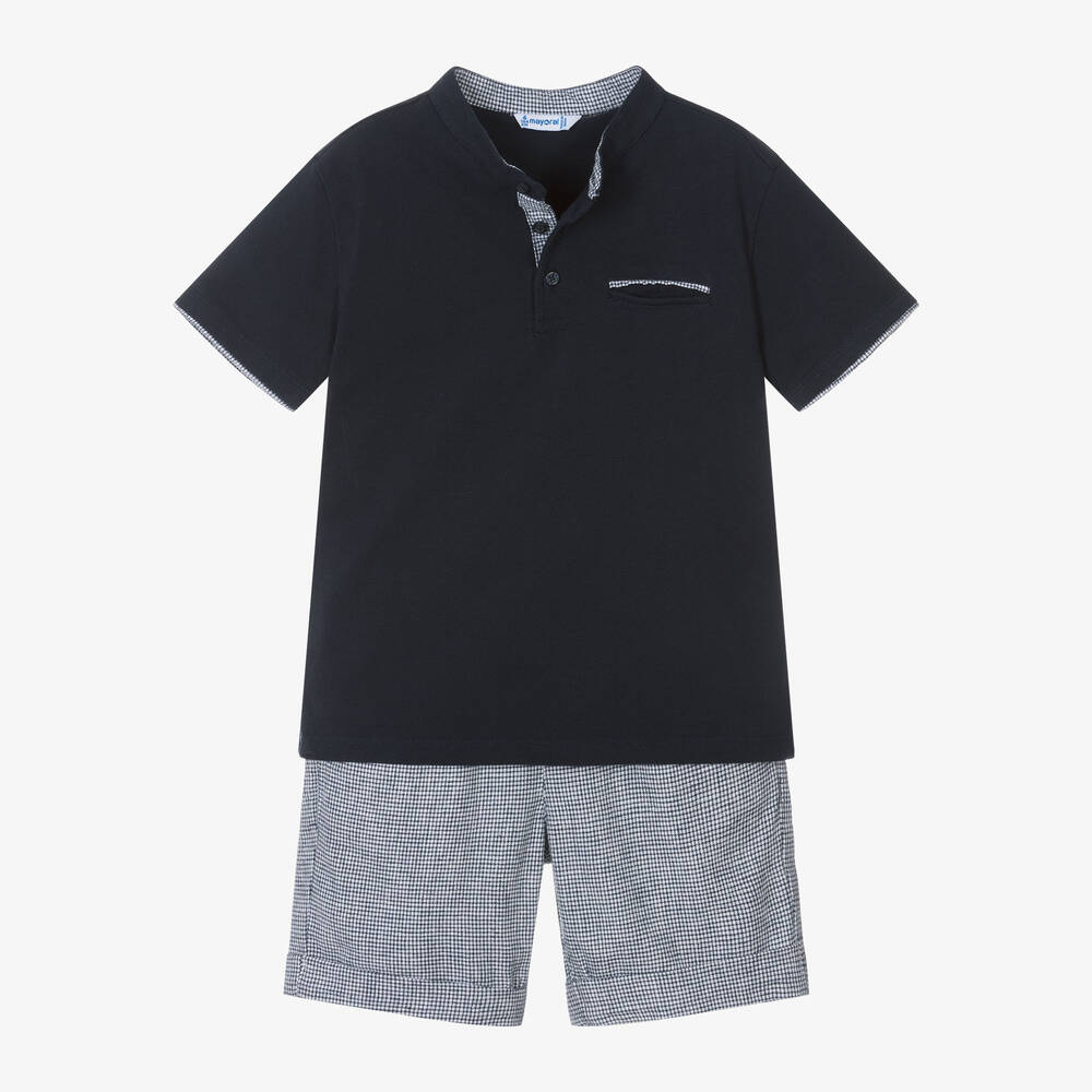 Mayoral-Boys Navy Blue Cotton Shorts Set | Childrensalon Outlet