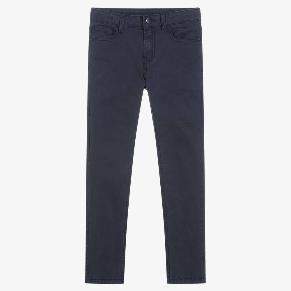 Mayoral - Boys Navy Blue Cotton Slim Fit Trousers | Childrensalon