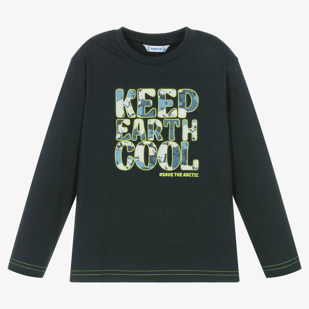 Mayoral-Boys Navy Blue Cotton Slogan Top  | Childrensalon Outlet