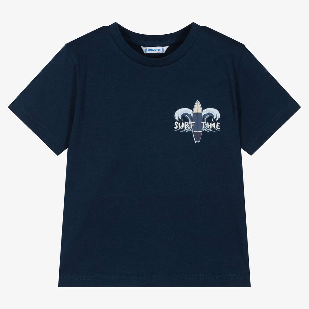 Mayoral - Boys Navy Blue Cotton Surf T-Shirt | Childrensalon