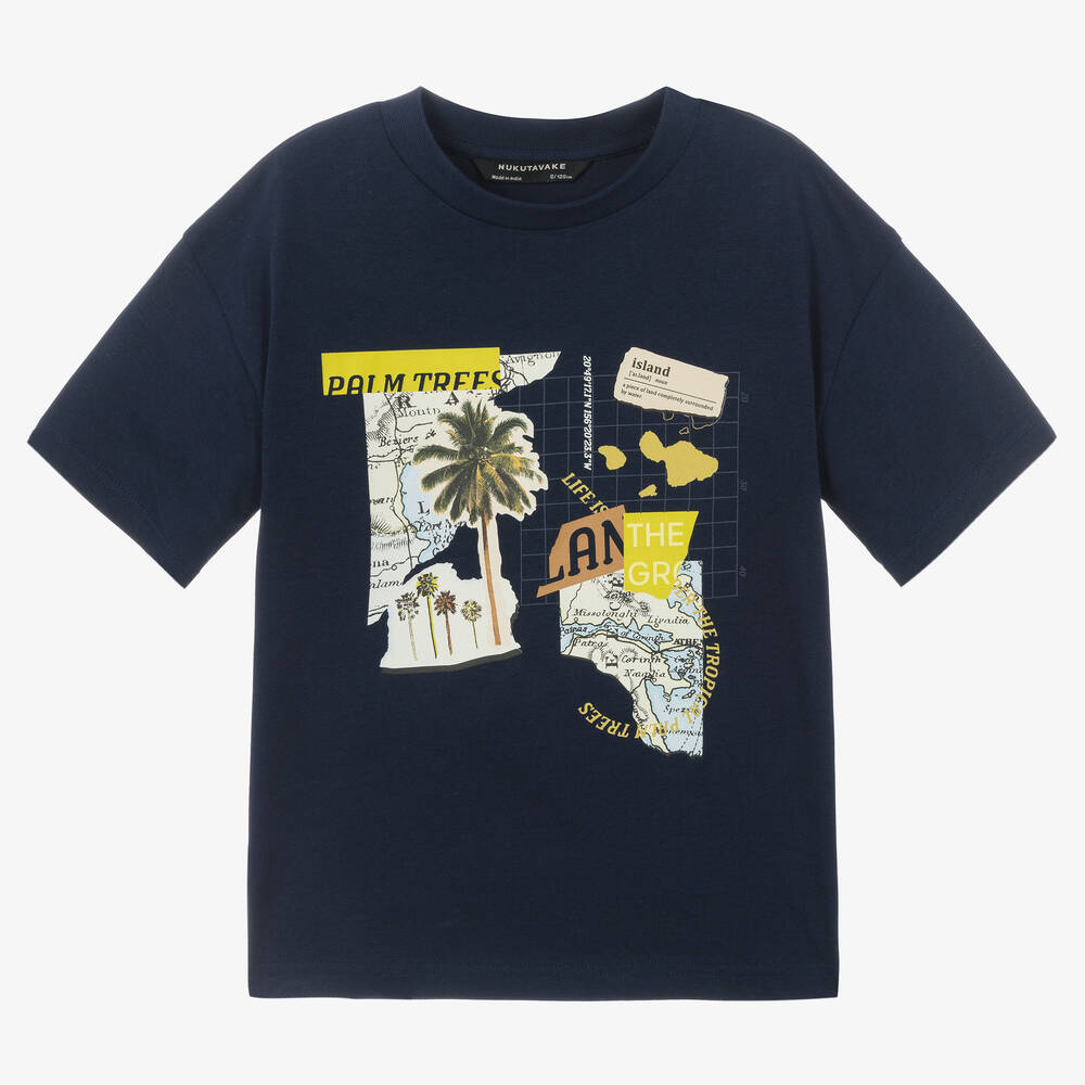 Mayoral Nukutavake - Boys Navy Blue Cotton T-Shirt | Childrensalon