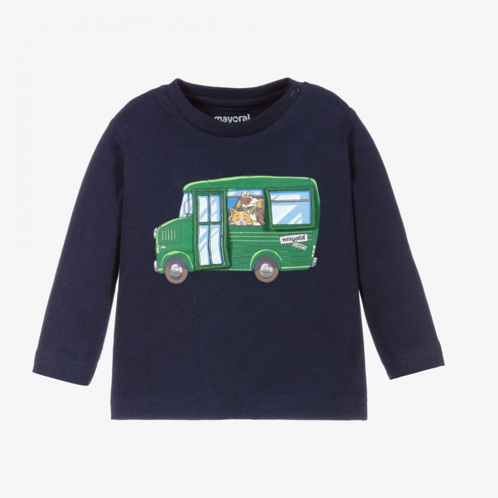Mayoral-Boys Navy Blue Cotton Top | Childrensalon Outlet