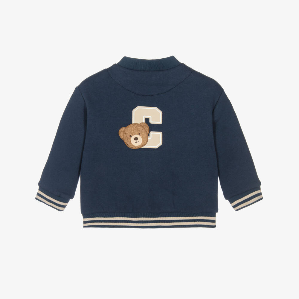 Mayoral-Boys Navy Blue Cotton Varsity Bear Zip-Up Top | Childrensalon Outlet