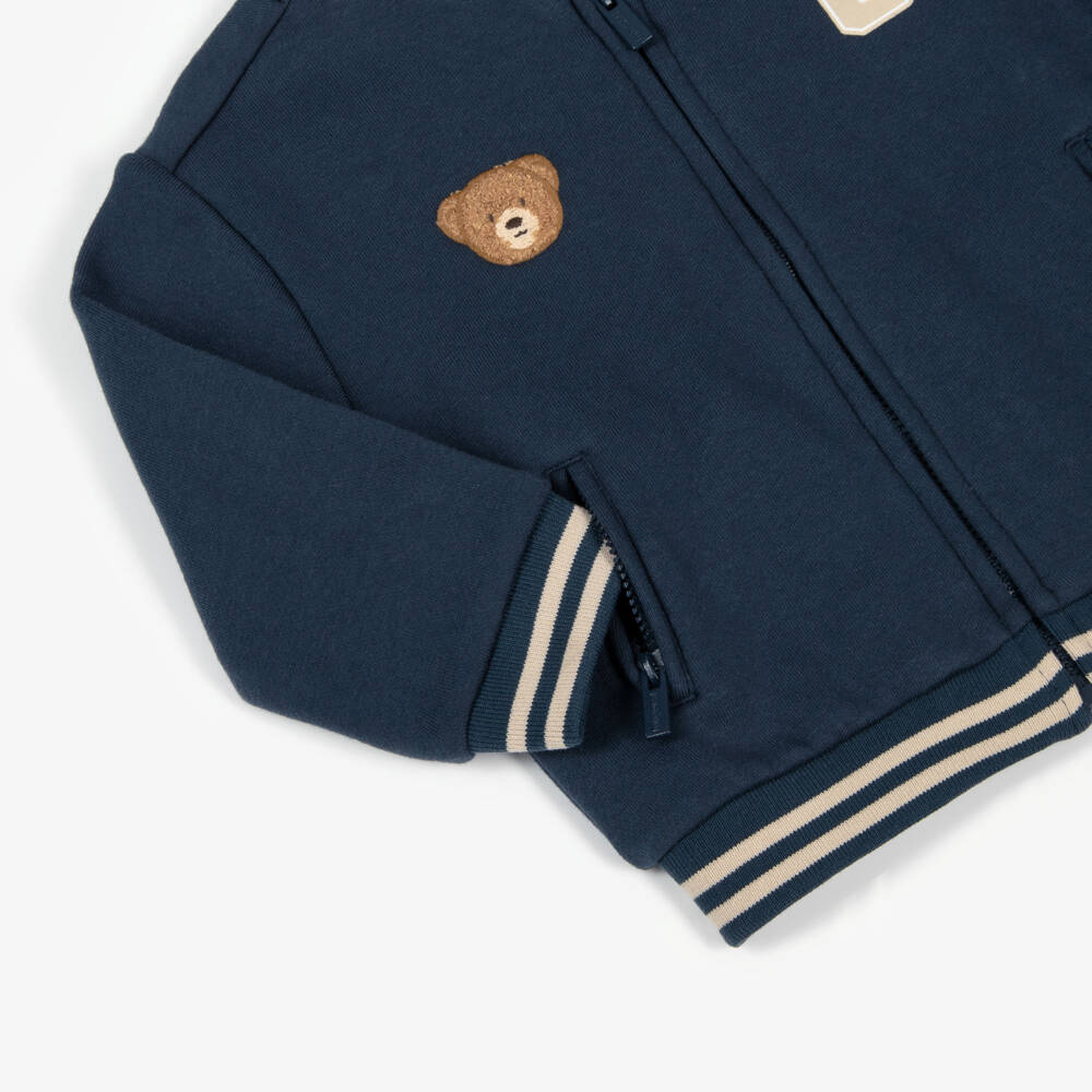 Mayoral-Boys Navy Blue Cotton Varsity Bear Zip-Up Top | Childrensalon Outlet