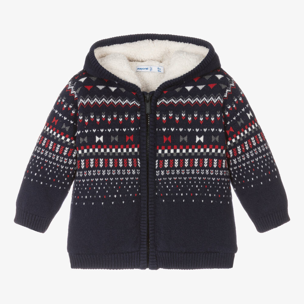 Mayoral - Boys Navy Blue Fairisle Zip-Up Cardigan | Childrensalon