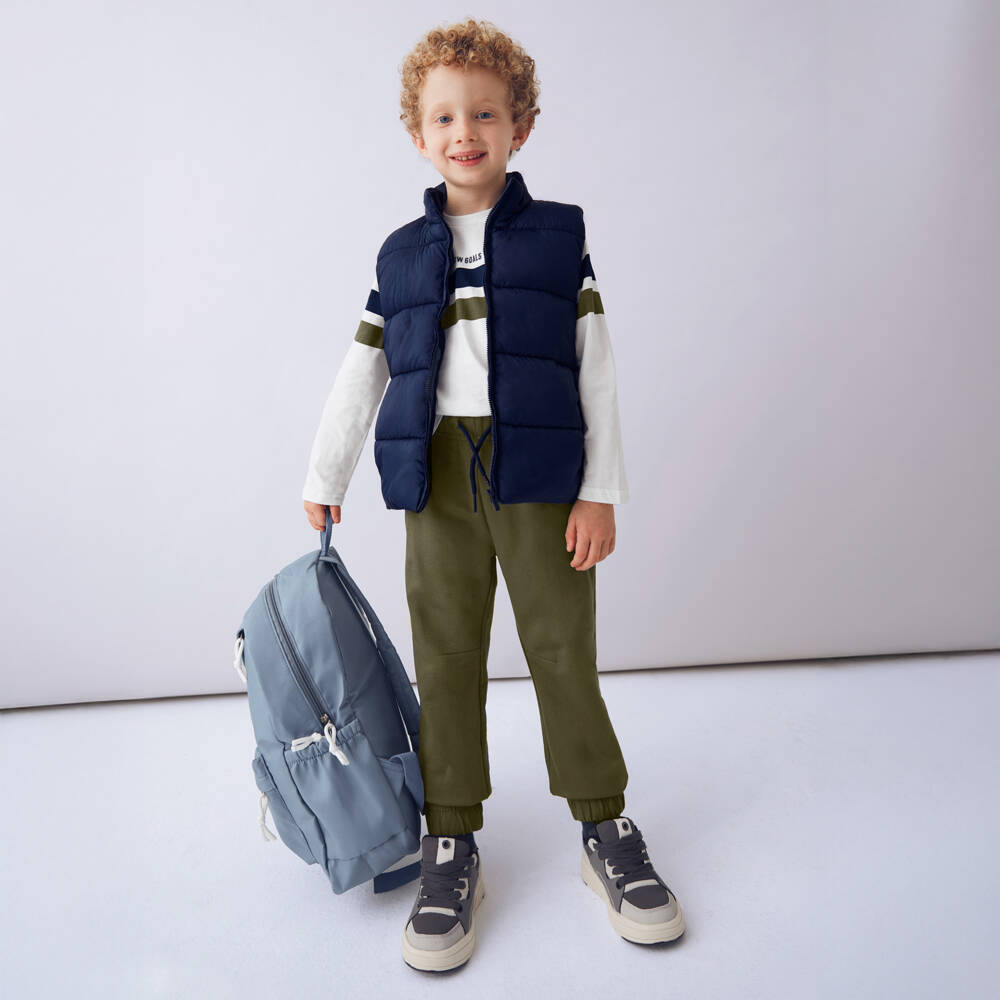 Mayoral-Boys Navy Blue Gilet & Khaki Green Trouser Set | Childrensalon Outlet