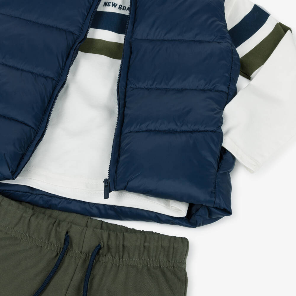 Mayoral-Boys Navy Blue Gilet & Khaki Green Trouser Set | Childrensalon Outlet