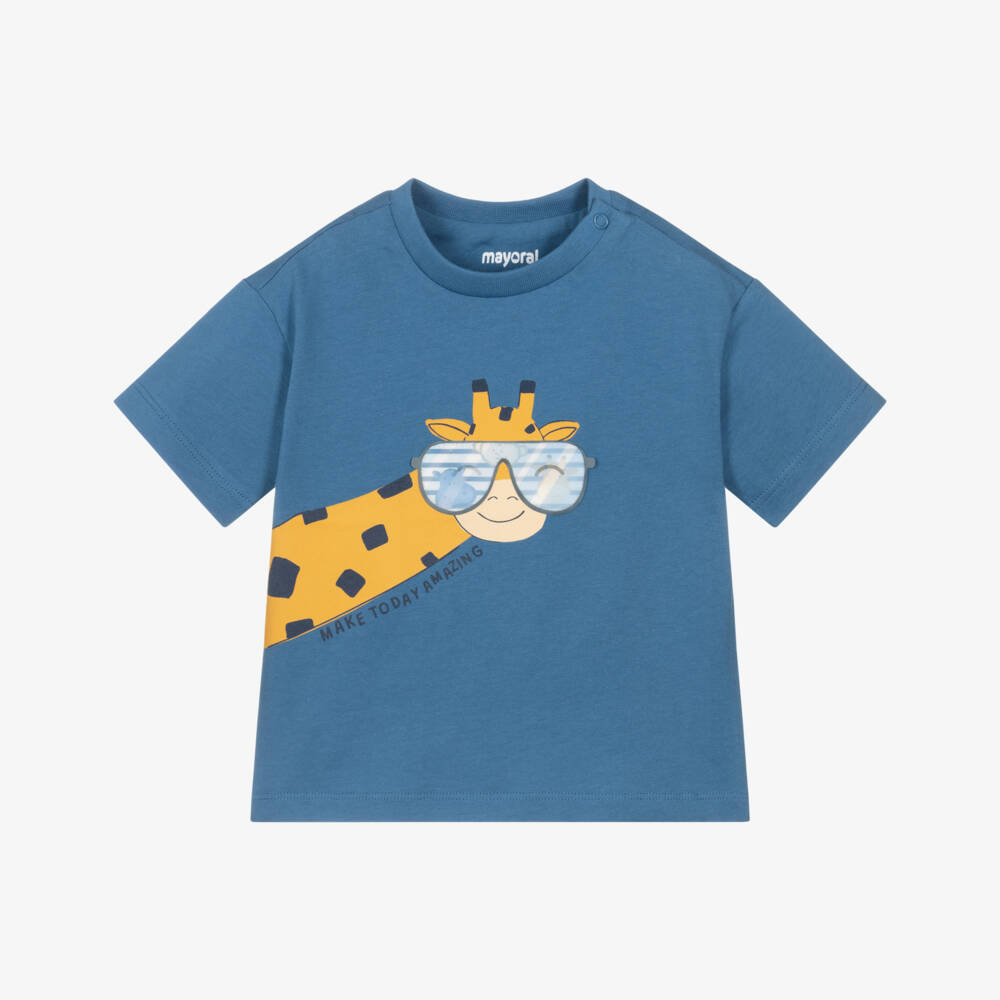 Mayoral-Boys Navy Blue Giraffe T-shirt | Childrensalon Outlet