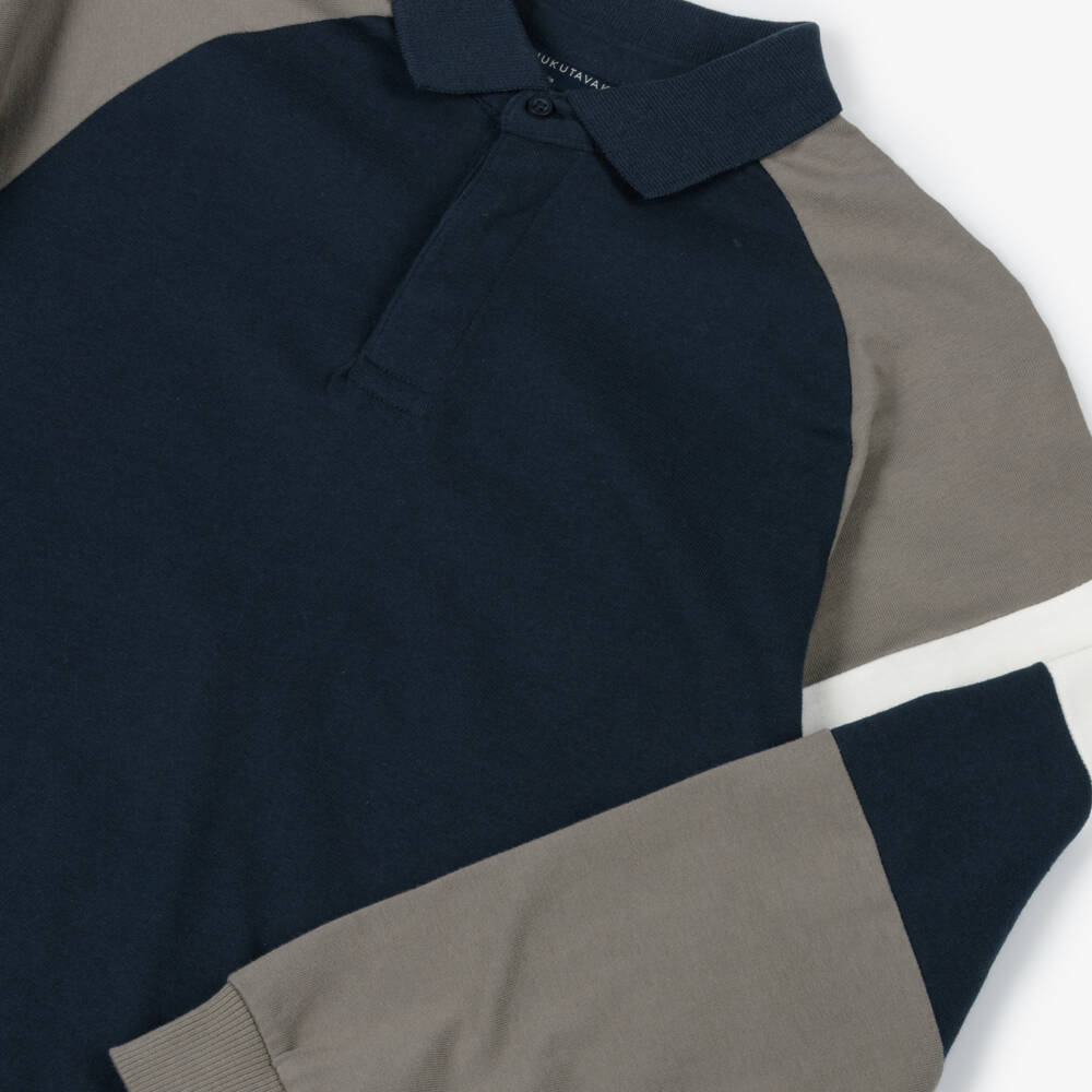 Mayoral Nukutavake-Boys Navy Blue & Grey Colourblock Jersey Polo Shirt | Childrensalon Outlet